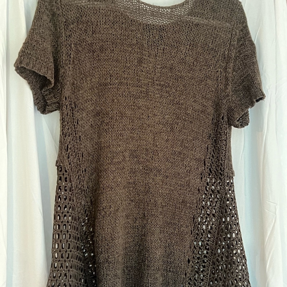Bobeau Brown Open-Knit Top